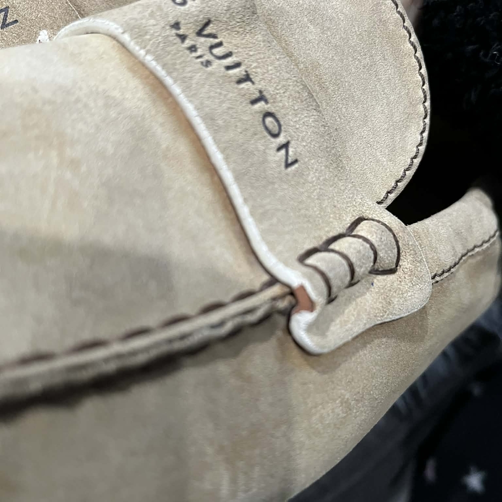 Louis Vuitton Men’s Suede Driving Loafers in Tan Small Details Photos - Picture 11 of 12